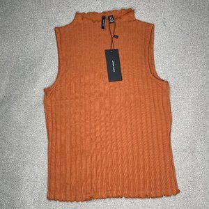 Vero Moda ribbed high neck top with lettuce hem S